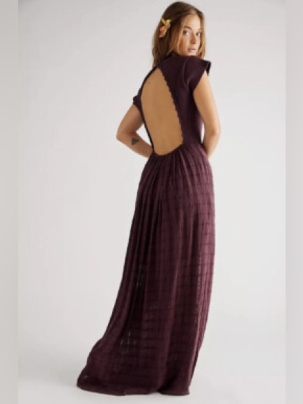 Free people serenity maxi dress in burgundy color